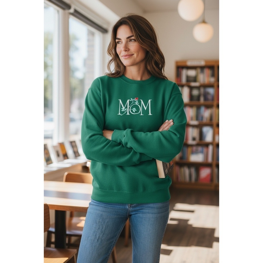 Lee Sweatshirt Women XL Green Pre-owned MOM Embroidered Rose Heavyweight Lee